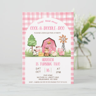 Arch Rosa Play Farm Oink Baa Moo 2:a födelsedagen Inbjudningar