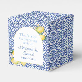 Arch Shape Amalfi Lemons Blue White Tiles Bröllop Presentaskar