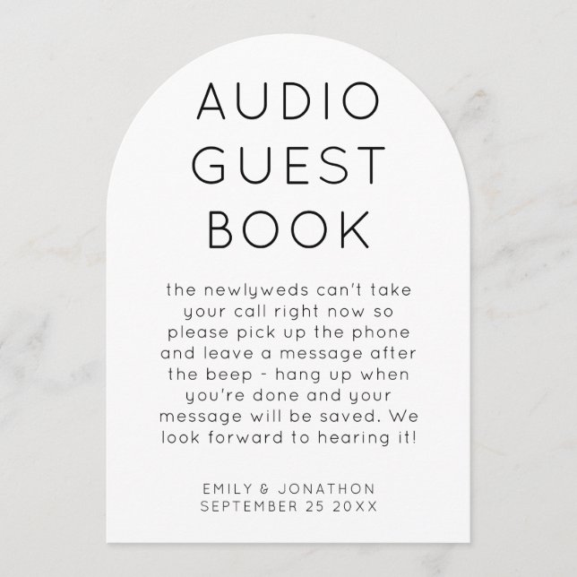 Arch Shape Audio Guest Book Wedding Sign card Inbjudningar (Framsida)