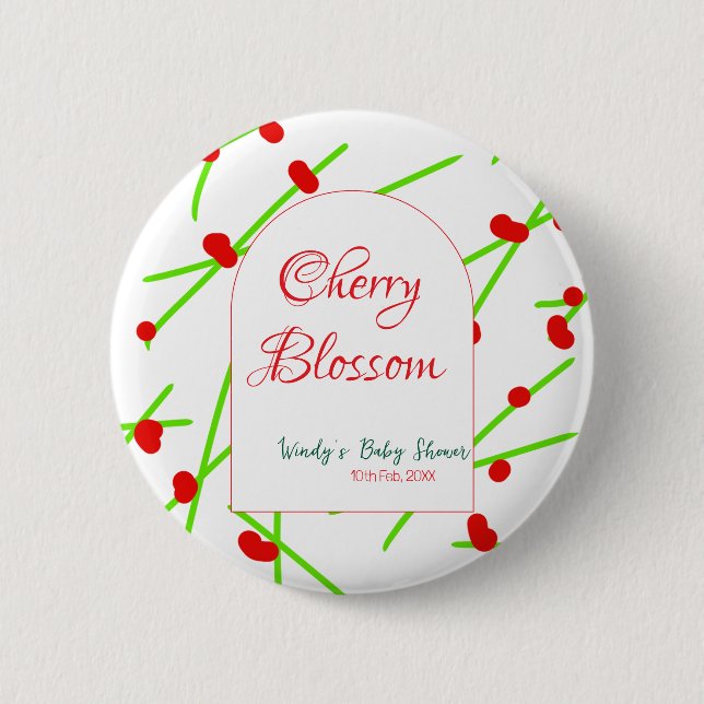 Arch shape cherry blossom red green baby shower na knapp (Framsida)