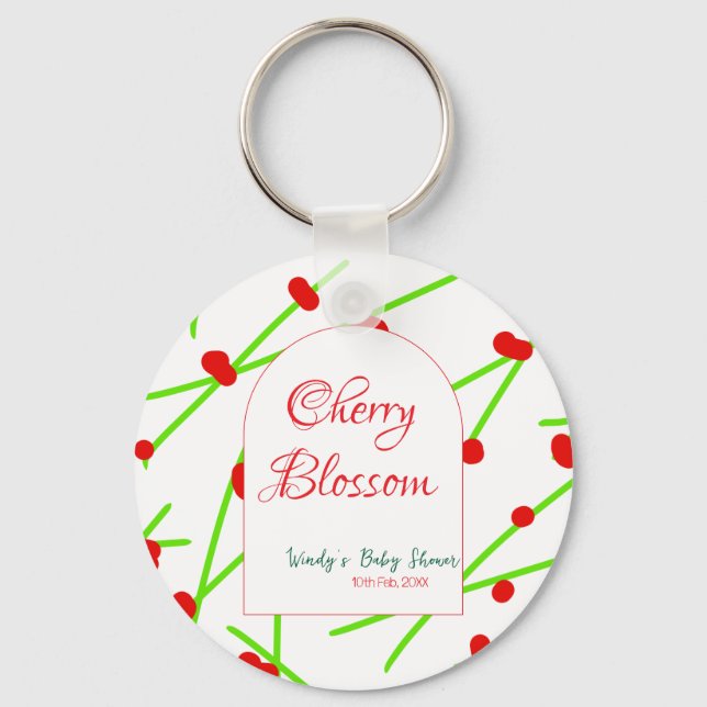 Arch shape cherry blossom red green baby shower na nyckelring (Framsida)