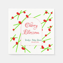 Arch shape cherry blossom red green baby shower na pappersservett