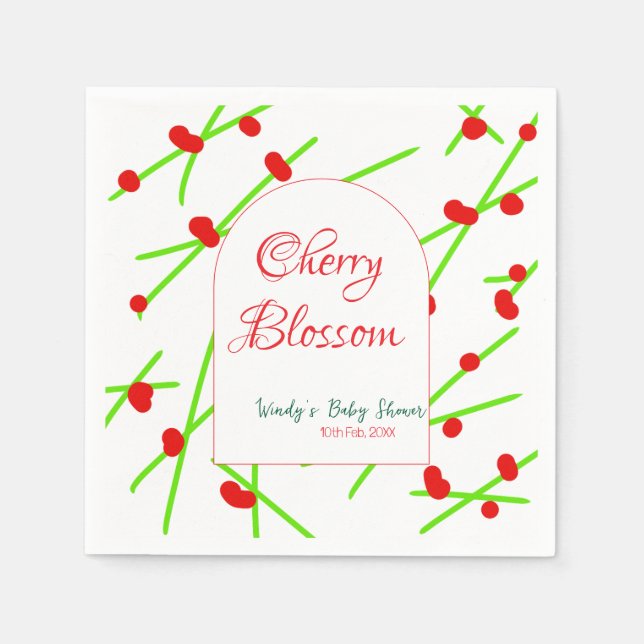 Arch shape cherry blossom red green baby shower na pappersservett (Framsidan)