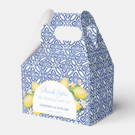 Arch Shape Mediterranean Lemons Blue Tiles Bröllop Presentaskar