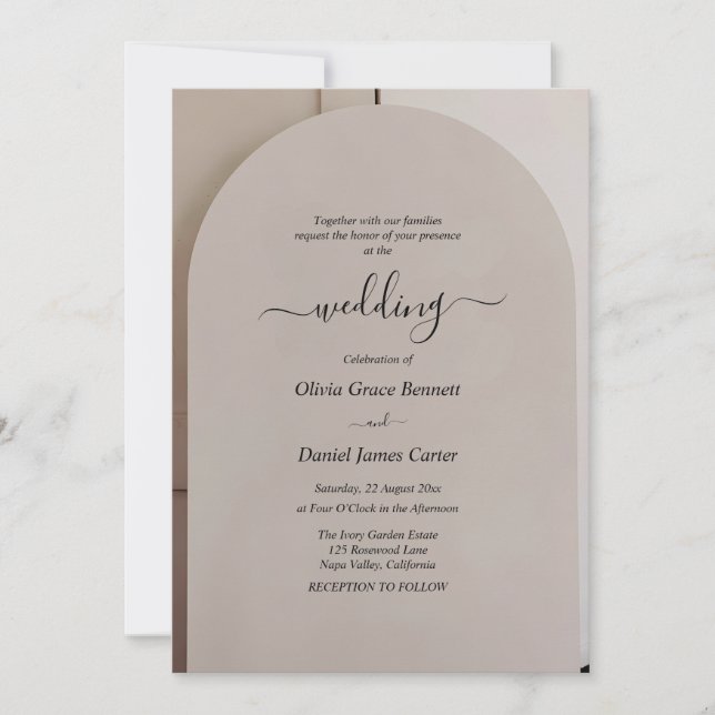 Arch Shaped Neutral Luxe Wedding Inbjudningar (Framsida)