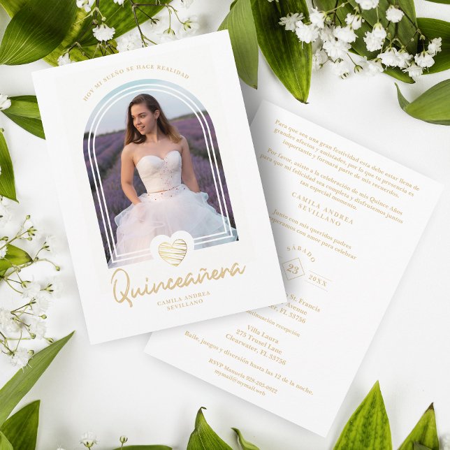 Arch Spain Modern White Heart Photo Quinceañera Inbjudningar (Skapare uppladdad)