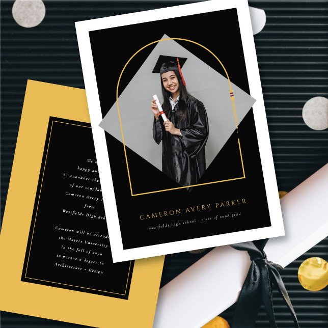 Arch Tassels minimalialist Ram Photo Studenten Meddelande (Arch Tassels Minimalist Frame Photo Graduation Announcement | fatfatin @ zazzle.com/color_therapy)