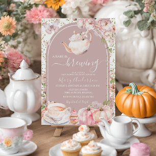 Arch Tea Party Pumpkin Baby håller på att andas ba Inbjudningar