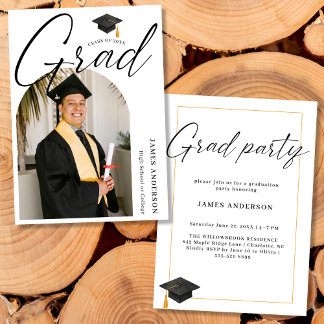 Arch Trendy Modern Script Photo Graduation Party Inbjudningar