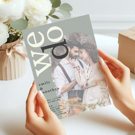 Arch Typography Photo Overlay Sage Grönt Bröllop Inbjudningar