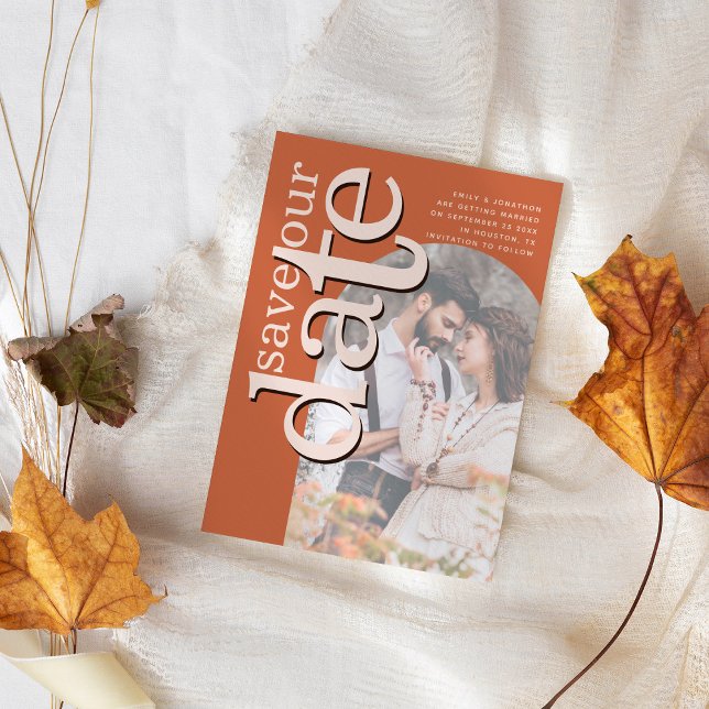 Arch Typography Photo Overlay Terracotta Spara Datumet (Skapare uppladdad)