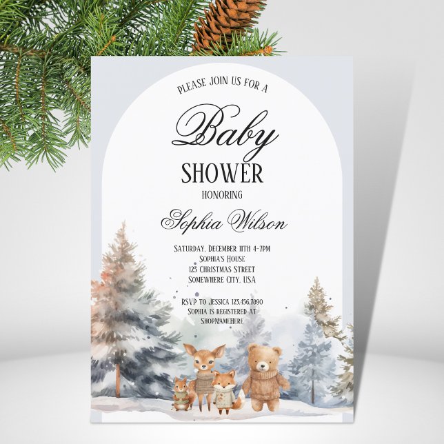 Arch Winter Woodland Animals Birthday Baby dusch Inbjudningar (Skapare uppladdad)
