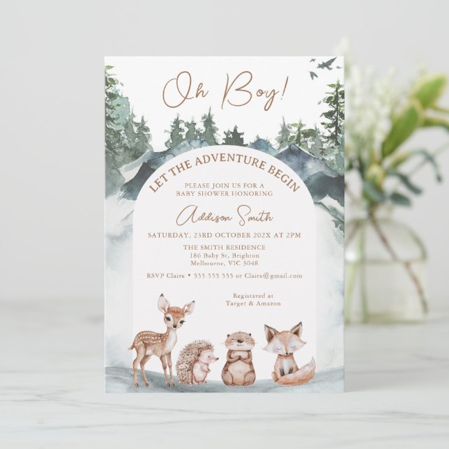 Arch Woodland Låt Äventyr börja med babyskor Inbjudningar (Stående Fram)