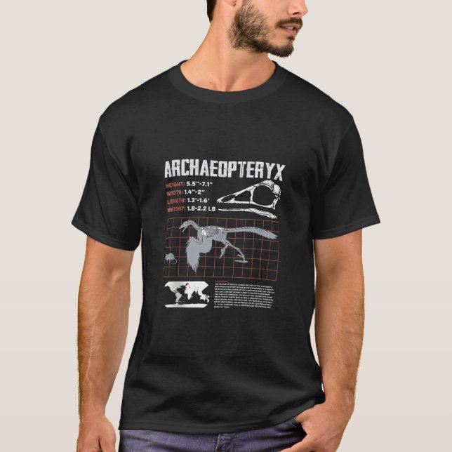 Archaeopteryx doinosaur Facts Lakan Fossils Data T Shirt (Framsida)