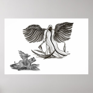 Archangel, Angel Uriel med Golem - Gargoyle Poster