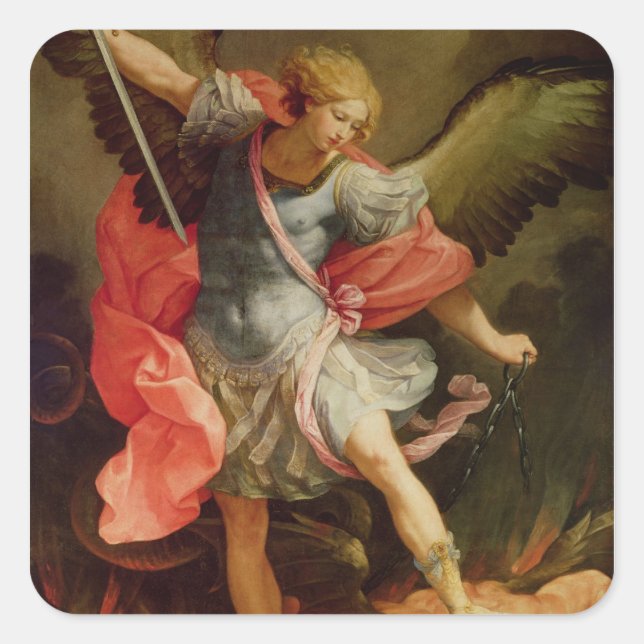 Archangel Michael besegrade Satan Fyrkantigt Klistermärke (Framsida)