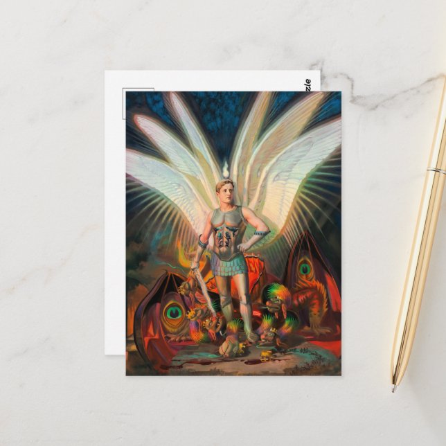 Archangel Michael Defeaterna Dragon Vykort (Fram/Back In Situ)