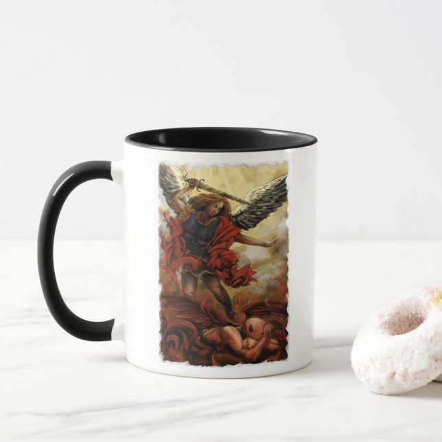 Archangel Michael Defeats Demon in Fire Mugg (Med munk)