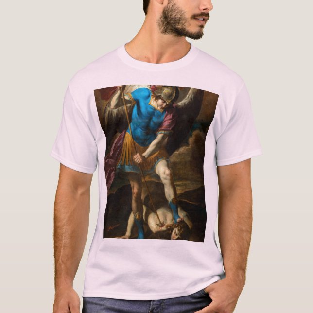 Archangel Michael kämpar mot Fallen Angel T Shirt (Framsida)