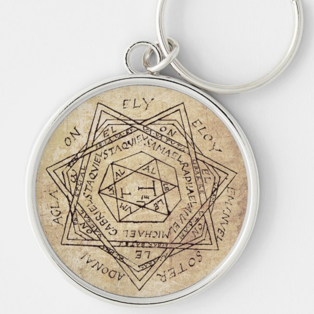 Archangel Michael Keychain, Mystical Sigil Rund Silverfärgad Nyckelring (Framsidan)