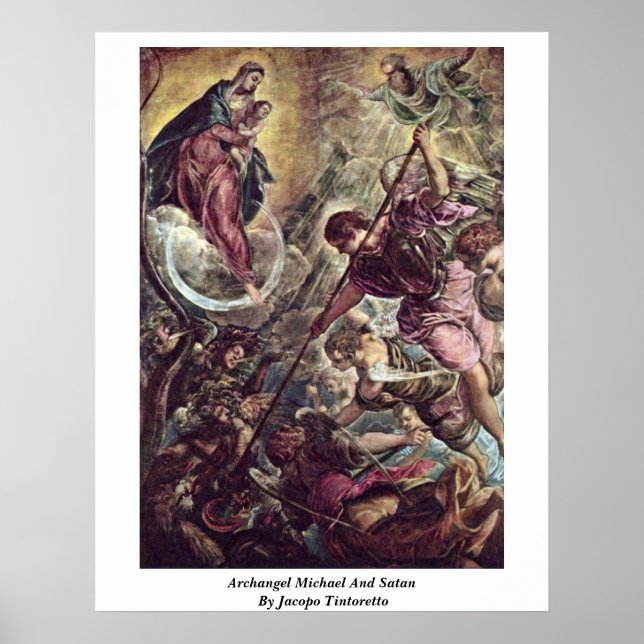 Archangel Michael och Satan av Jacopo Tintoretto Poster (Framsidan)