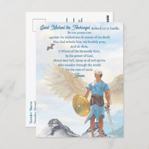 Archangel Michael Protection Courage Blue Prayer Vykort