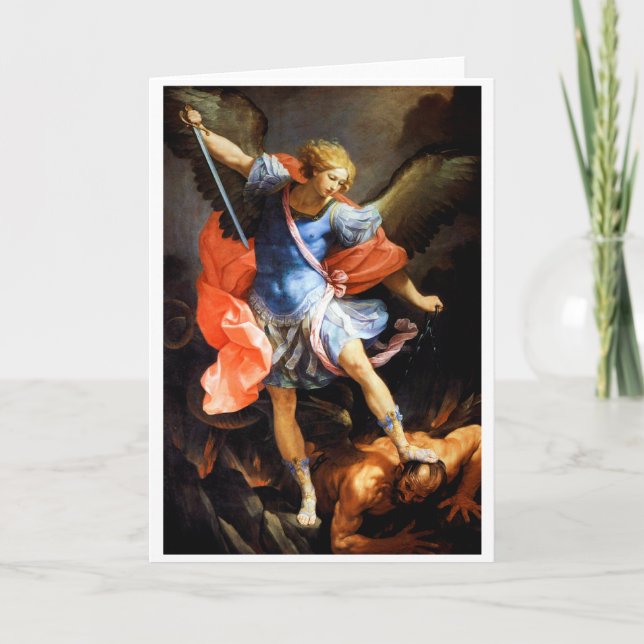 Archangel Michael tramples Satan, Guido Reni Kort (Framsida)