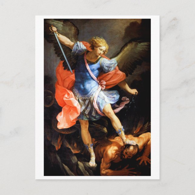 Archangel Michael tramples Satan, Guido Reni Vykort (Framsida)