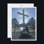 Archangel Michael Vykort<br><div class="desc">Det här är Kor i The Lord Jesus Kristus Missioner i Groom i Texas - en 190 fot lång kor som syns från Interstate 40, omgiven av bronisskulpturer som skildrar bibliska scener. Den specifika status som visas är den bronsbildningen av St. Michael Archangel som besegrade draken, en del av platsens...</div>
