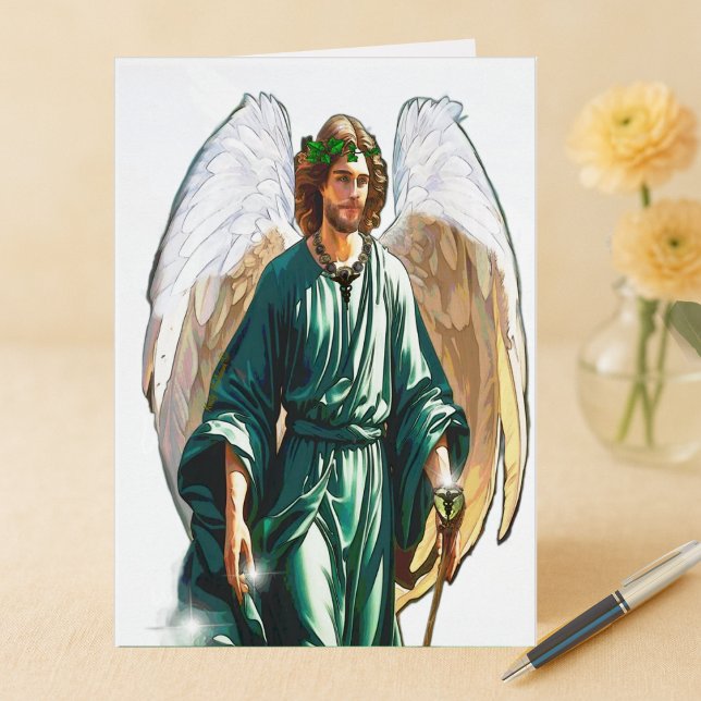Archangel Raphael Angel Saint Healing Card Hälsningskort (Archangel Saint Raphael healer healing angel nature travelers art prayer note card greeting cards)