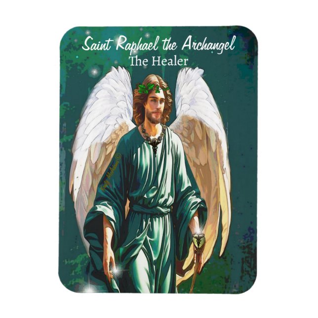 Archangel Raphael Healer Angel Healing Saint Art Magnet (Vertikal)