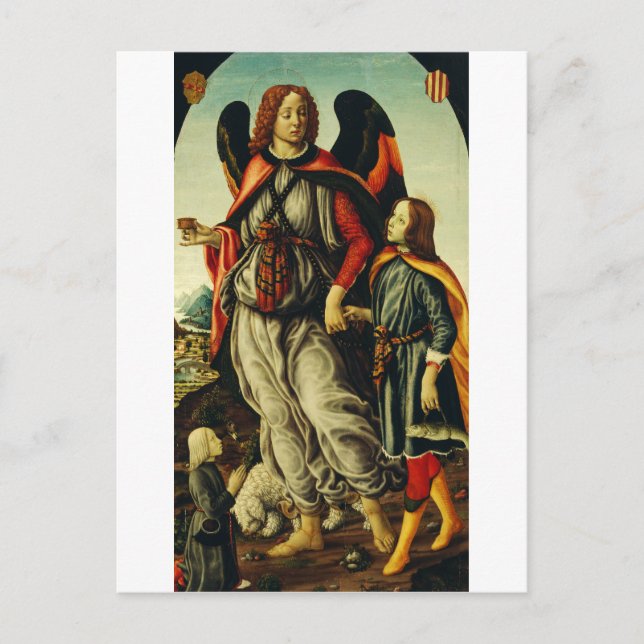Archangel Raphael med den unge mannen Tobias Vykort (Framsida)