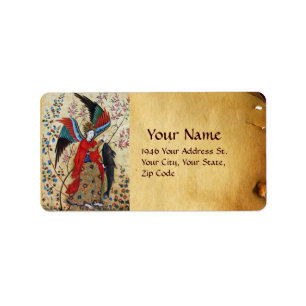 ARCHANGEL RAPHAEL OCH FISKEPARCHMENT ADRESSETIKETT