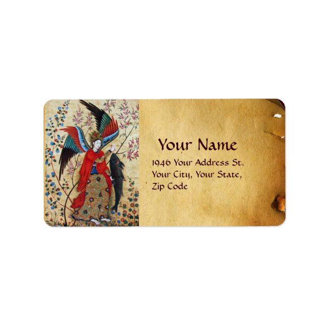 ARCHANGEL RAPHAEL OCH FISKEPARCHMENT ADRESSETIKETT (Framsidan)