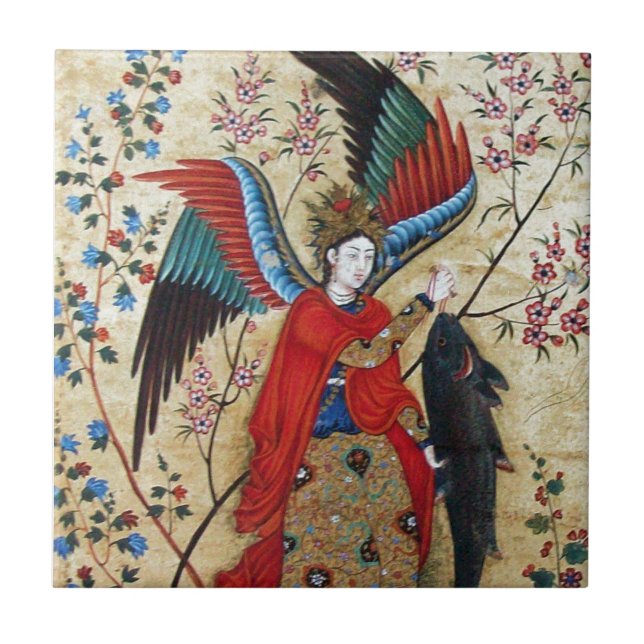 ARCHANGEL RAPHAEL OCH FISKEPARCHMENT KAKELPLATTA (Framsidan)