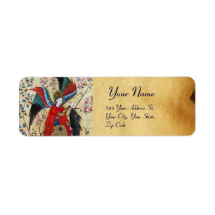 ARCHANGEL RAPHAEL OCH FISKEPARCHMENT RETURADRESS ETIKETT