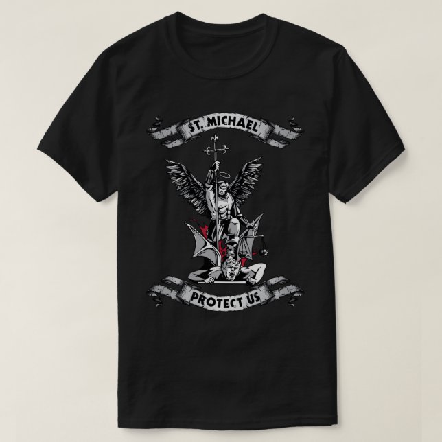 Archangel Saint Michael Protect Us Defend US Long T Shirt (Design framsida)