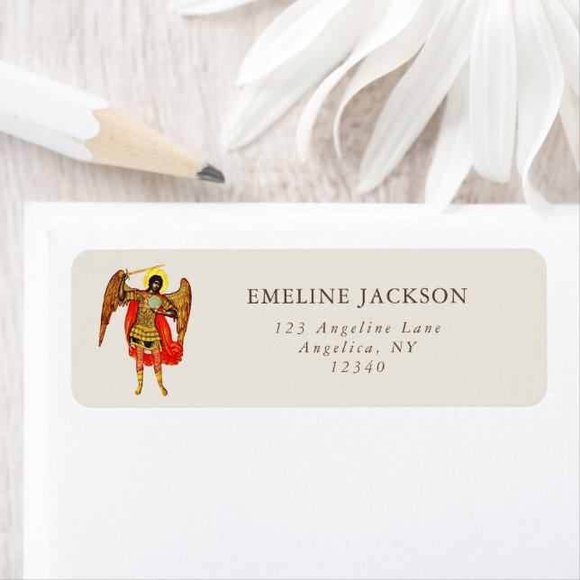Archangel St Michael Fine Art Guardian Angel Returadress Etikett (Insitu)