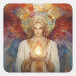 Archangel Uriel The Flame of God Rainbow Mosaic Fyrkantigt Klistermärke