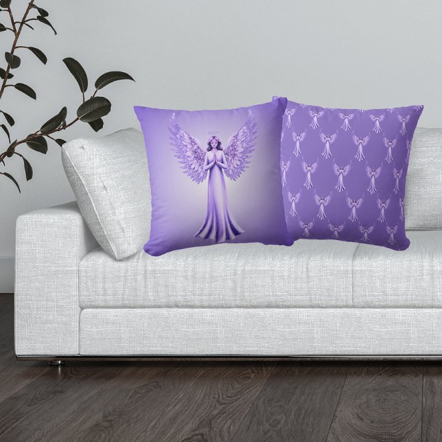 Archangel Zadkiel Dubbla Sided Lila Kudde (Front And Back - In-Situ)