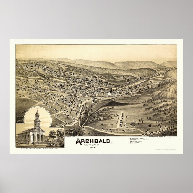 Archbald, PA Panoramic Karta - 1892 Poster (Framsidan)