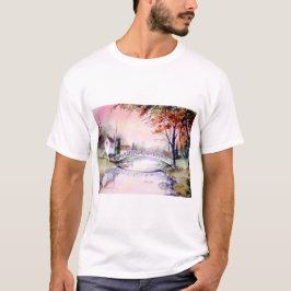 Arched Bridge New England Watercolor Painting T Shirt