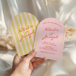 Arched Colorful Pinstripes Whimsical Wedding Inbjudningar