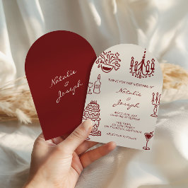 Arched Drawn Burgundy Romantic Whimsical Wedding Inbjudningar