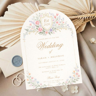 Arched Floral Wedding Monogram, Romantic Garden Inbjudningar