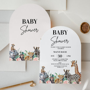 Arched Girls Rosa Blommigt Safari Baby Shower Inbjudningar