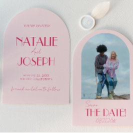 Arched Light Deep Pink Minimalist Photo Wedding Spara Datumet