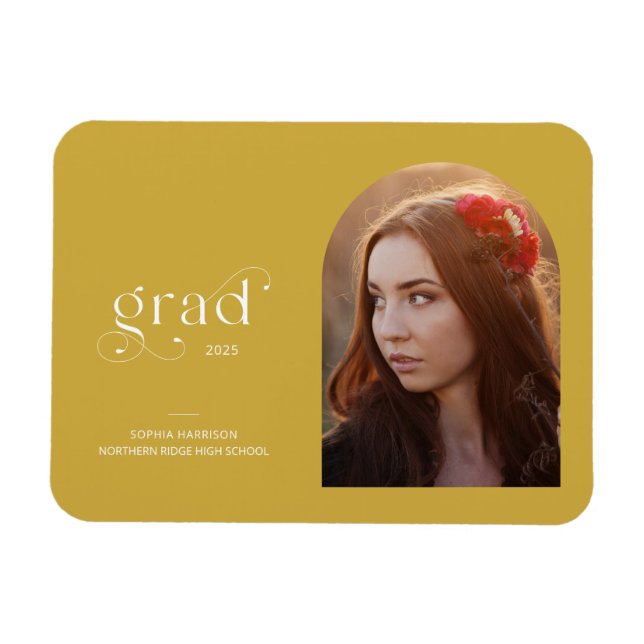 Arched Photo Earthy Gult Studenten annons Magnet (Horisontell)