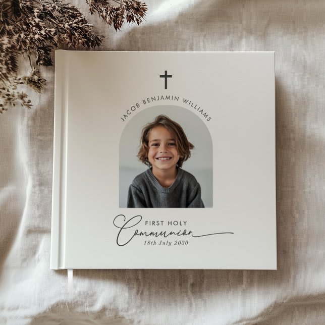 Arched Photo First Communion Boy Gästböcker (Zazzle Arched Photo First Communion Boy Guest Book)