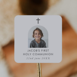 Arched Photo First Communion Boy Tack Fyrkantigt Klistermärke